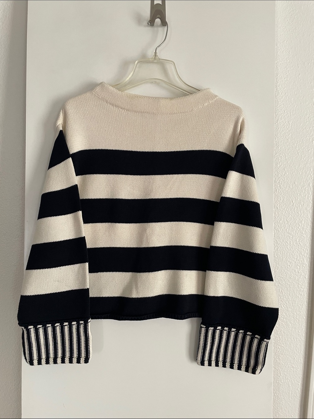 MIOU MUSE All Cotton Wide Crew or Mock Turtleneck Striped Cropped Sweater